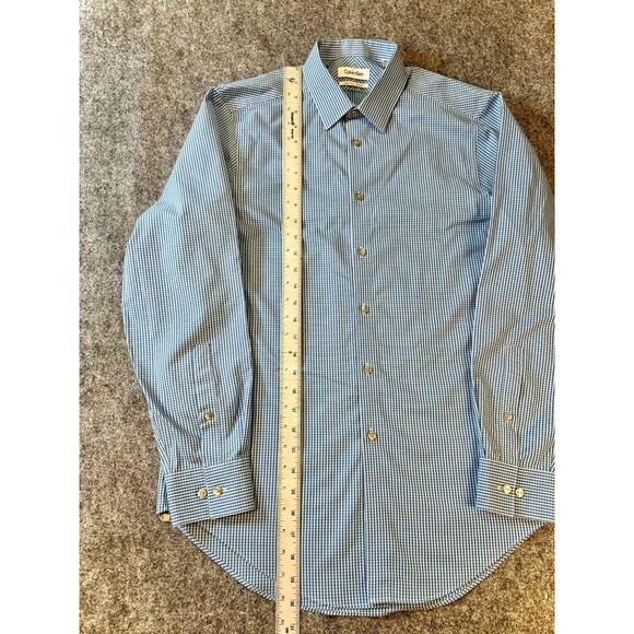 Calvin Klein Mens Slim Fit Dress Shirt Size L Blue Non Iron Stretch Office Work - Picture 5 of 7